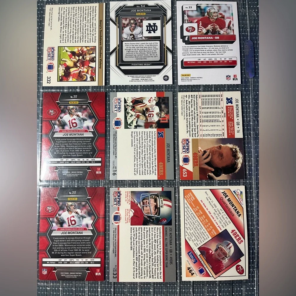 🏈 Joe Montana NFL National Football League Sports Trading Cards, Qty 9, Lot #2